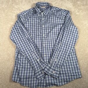 Faherty Long Sleeve Button Up Shirt Men Large Blue Check Nylon Blend Lightweight